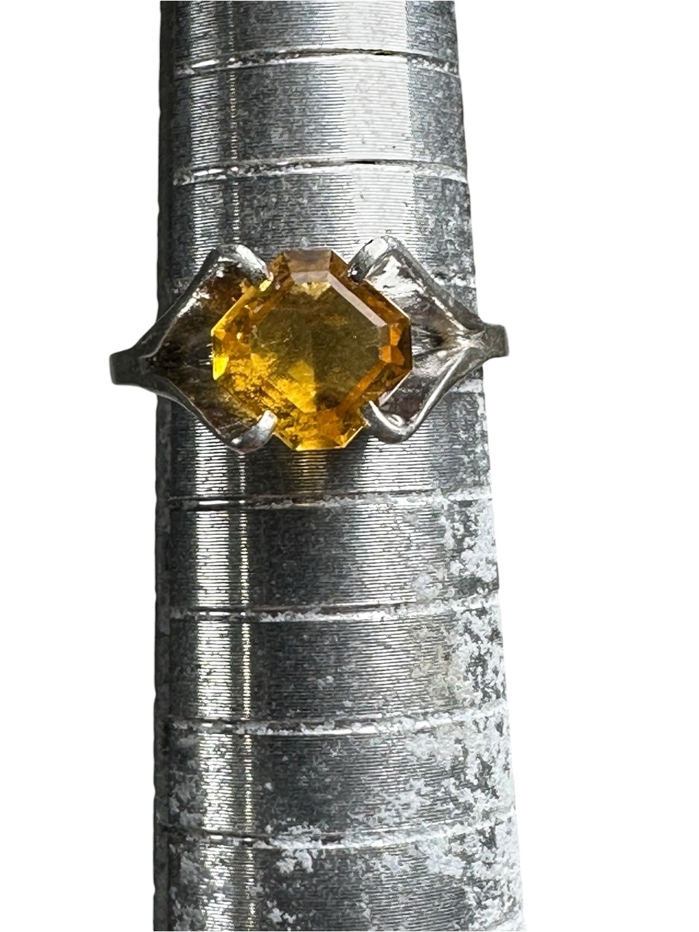 Vtg Signed Joseph Esposito 925 Sterling Citrine Ring Sz 5.5 Modernist Open Loop